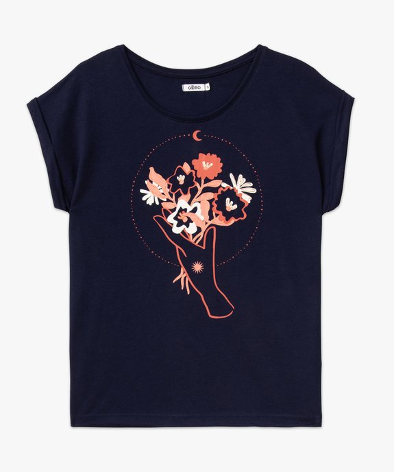 Tee-shirt à manches courtes avec motif fleuri femme vue4 - GEMO 4G FEMME - GEMO