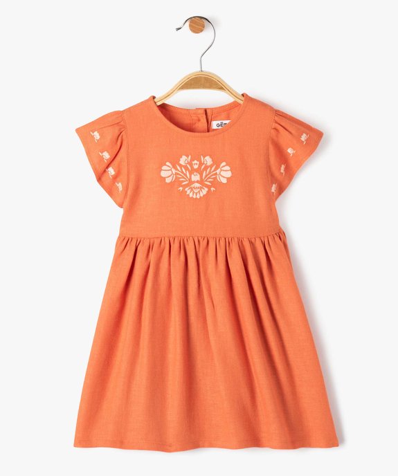 Robe bébé fille en lin à manches courtes volantées vue1 - GEMO 4G BEBE - GEMO