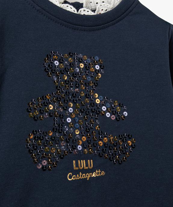 Sweat bébé file à sequins et col en broderie anglaise - LuluCastagnette vue2 - LULUCASTAGNETTE - GEMO