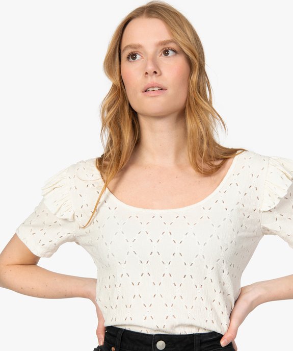 Tee-shirt femme en crêpe ajouré et volant vue2 - GEMO(FEMME PAP) - GEMO