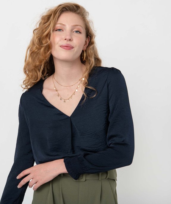 Blouse femme à manches longues avec col V vue2 - GEMO 4G FEMME - GEMO