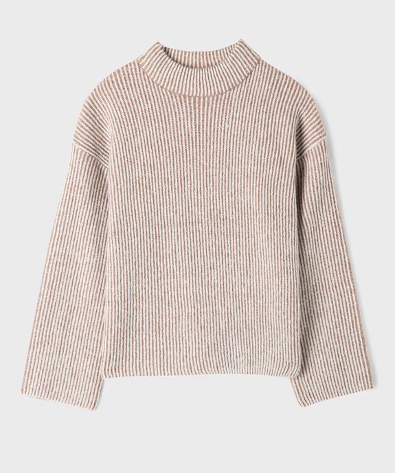 Pull loose en maille côtelée bicolore col cheminée fille vue1 - GEMO (JUNIOR) - GEMO