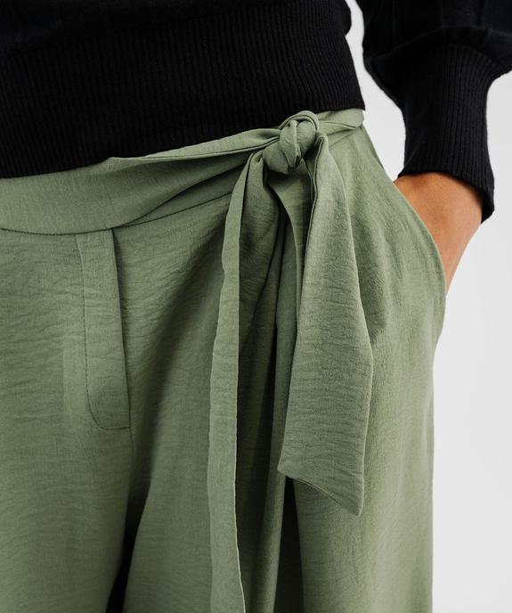 Pantalon large et fluide à taille élastiquée et liens à nouer femme vue2 - GEMO 4G FEMME - GEMO