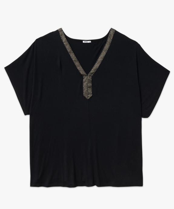 Tee-shirt manches courtes ample avec col V brodé femme grande taille vue4 - GEMO (G TAILLE) - GEMO