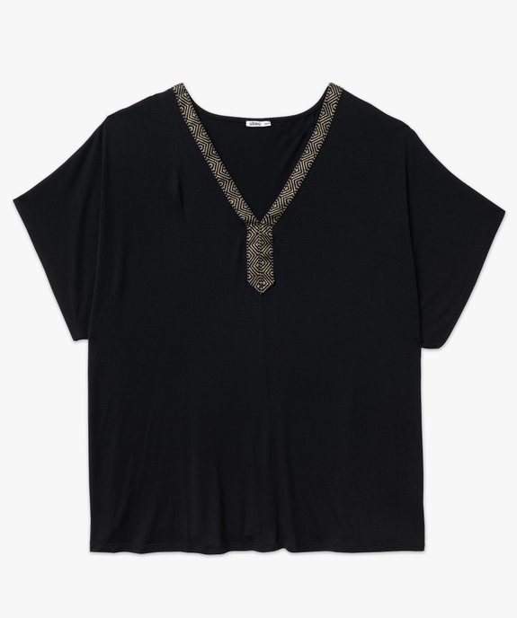 Tee-shirt manches courtes ample avec col V brodé femme grande taille vue4 - GEMO (G TAILLE) - GEMO
