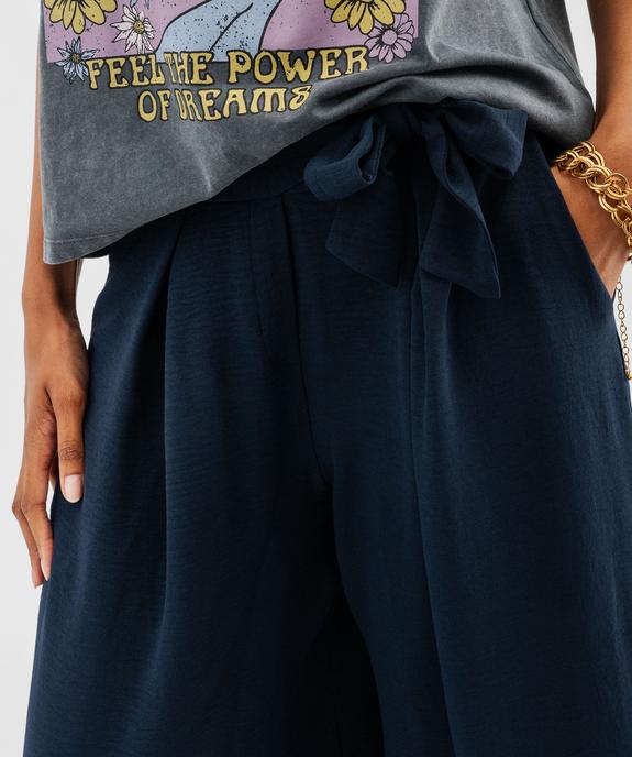 Pantalon large et fluide à taille élastiquée et liens à nouer femme vue2 - GEMO 4G FEMME - GEMO