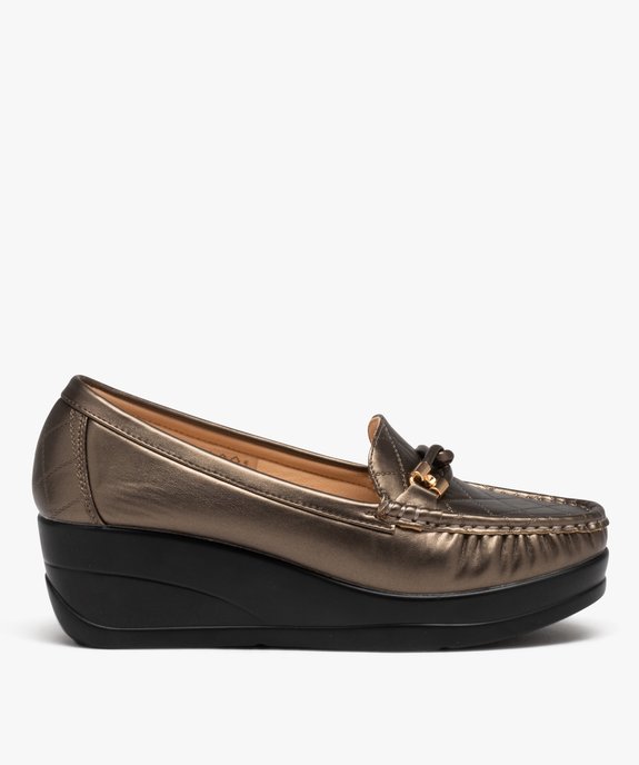 Mocassins femme confort dessus uni effet métallisé à semelle compensée vue1 - GEMO (CONFORT) - GEMO