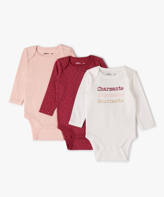 Bodies bébé fille à manches longues coloris assortis (lot de 3) vue1 - GEMO 4G BEBE - GEMO
