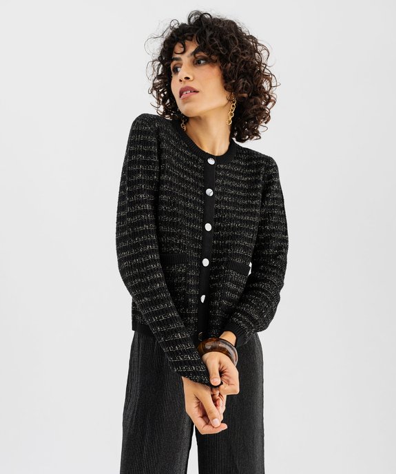 Gilet à col rond avec rayures scintillantes femme vue1 - GEMO(FEMME PAP) - GEMO