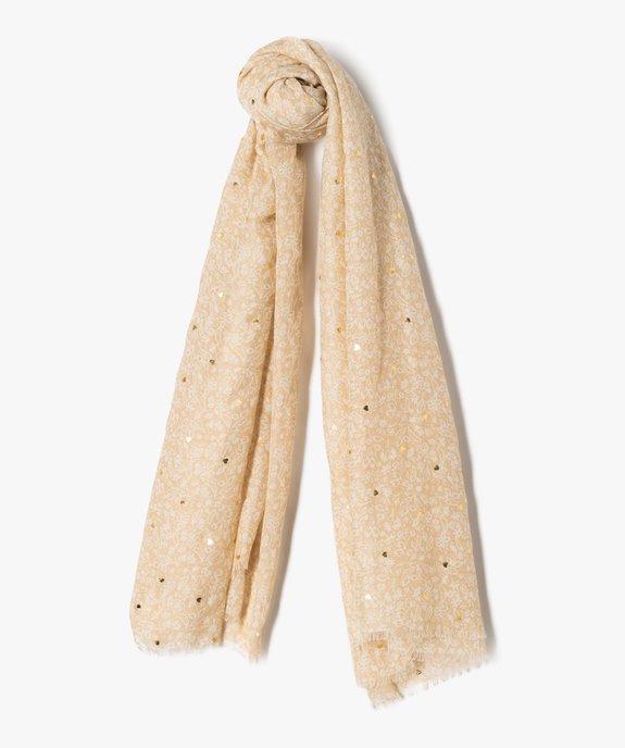 Foulard fleuri à cœurs brillants femme vue1 - GEMO 4G FEMME - GEMO