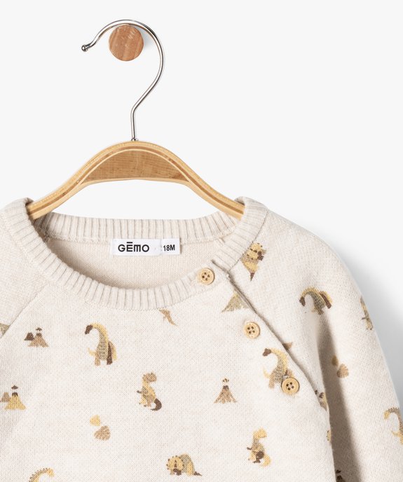 Pull à manches raglan imprimé dinosaures bébé garçon vue2 - GEMO(BEBE DEBT) - GEMO