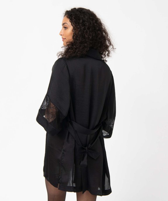 Veste d’intérieur femme en matière satinée et dentelle vue3 - GEMO(HOMWR FEM) - GEMO