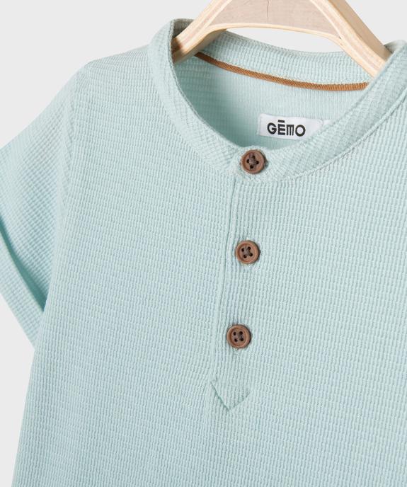 Tee-shirt manches courtes à col tunisien en maille nid d'abeille bébé garçon vue2 - GEMO(BEBE DEBT) - GEMO