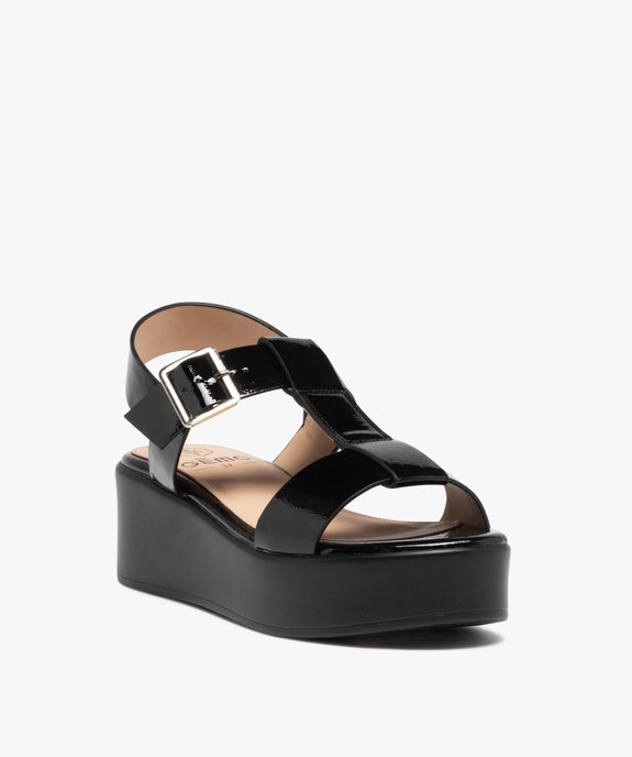 Sandales femme compensées à larges brides vernies vue2 - GEMO(URBAIN) - GEMO