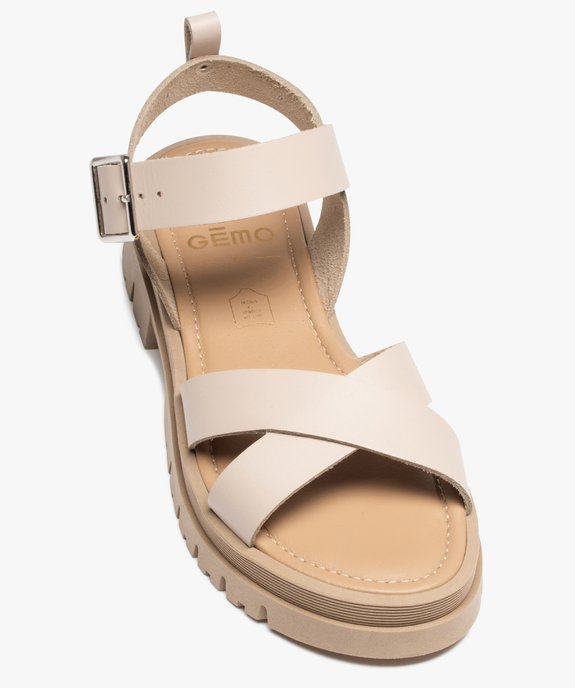 Sandales femme unies en cuir à épaisse semelle crantée  vue5 - GEMO (CASUAL) - GEMO