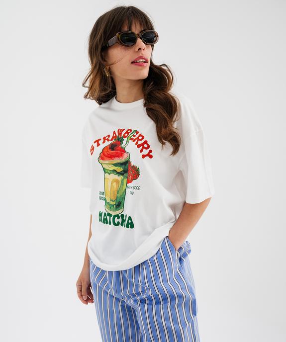 Tee-shirt manches courtes en jersey de coton imprimé femme vue1 - GEMO(FEMME PAP) - GEMO