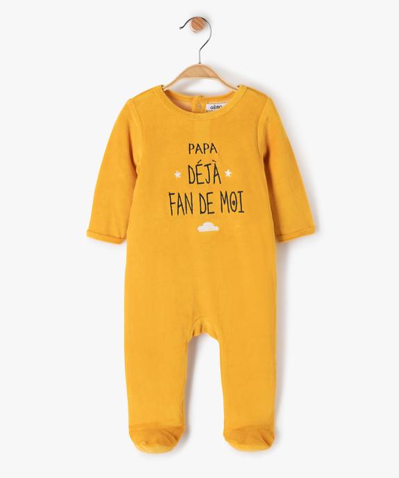 Pyjama bébé en velours avec inscription sur l’avant vue1 - GEMO(BB COUCHE) - GEMO