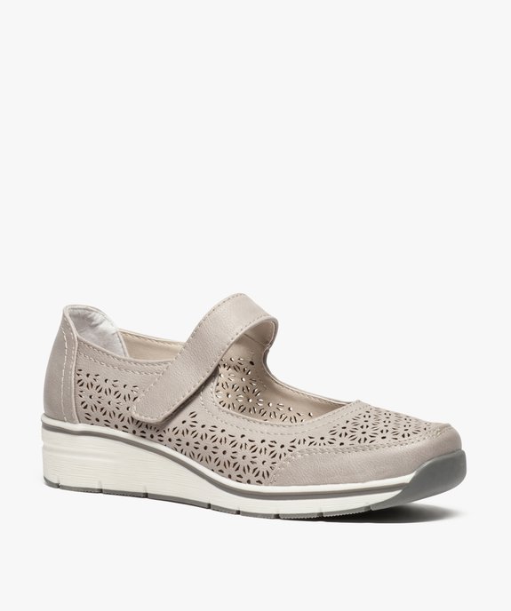 Chaussure confort femme avec dessus ajouré et talon compensé vue2 - GEMO (CONFORT) - GEMO