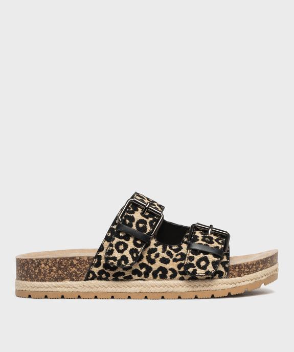 Mules double bride en textile à motif léopard avec semelle plateforme femme - 5 Miles vue1 - 5 MILES - GEMO