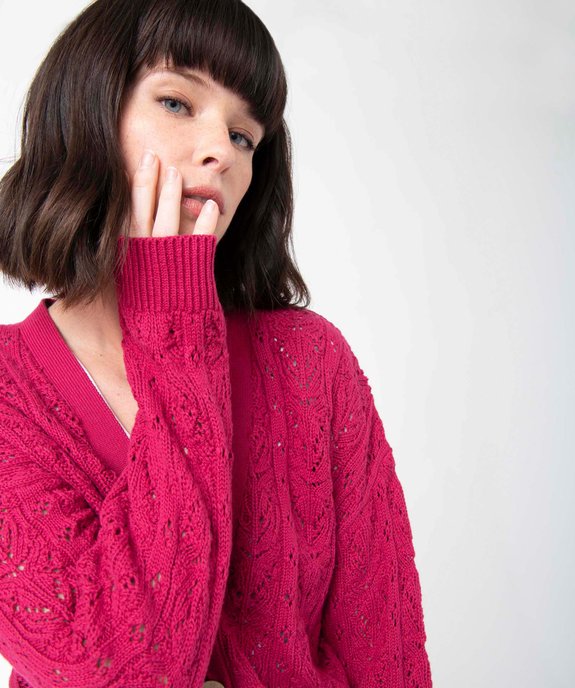 Gilet femme court en maille ajourée et gros boutons vue5 - GEMO(FEMME PAP) - GEMO