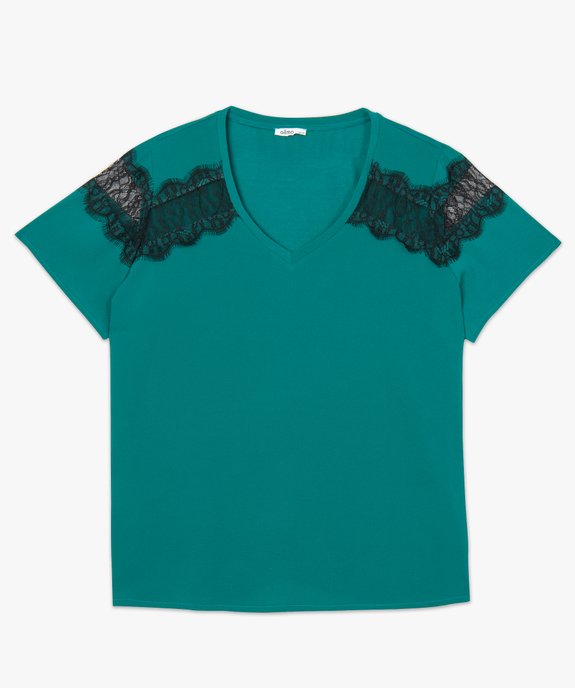 Tee-shirt femme bi-matières avec dentelle contrastante vue4 - GEMO (G TAILLE) - GEMO