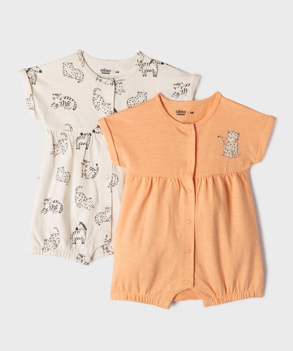Combinaisons courtes en coton à motifs félins bébé fille (lot de 2) vue1 - GEMO 4G BEBE - GEMO