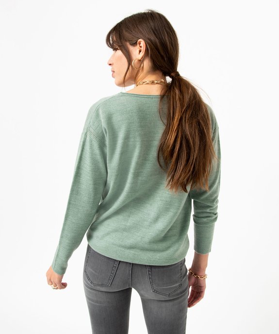 Pull femme en maille fine avec large col V vue3 - GEMO(FEMME PAP) - GEMO