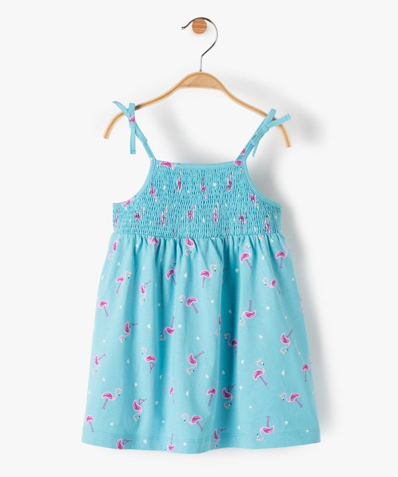 Robe bébé fille imprimée à buste smocké et fines bretelles vue1 - GEMO(BEBE DEBT) - GEMO