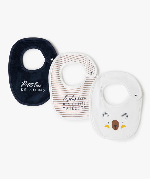 Bavoirs naissance bébé garçon en velours (lot de 3) vue1 - GEMO(BB COUCHE) - GEMO