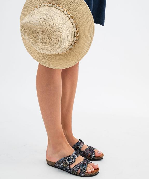 Mules plates avec brides scintillantes en cuir femme vue1 - PIU NATURA - GEMO