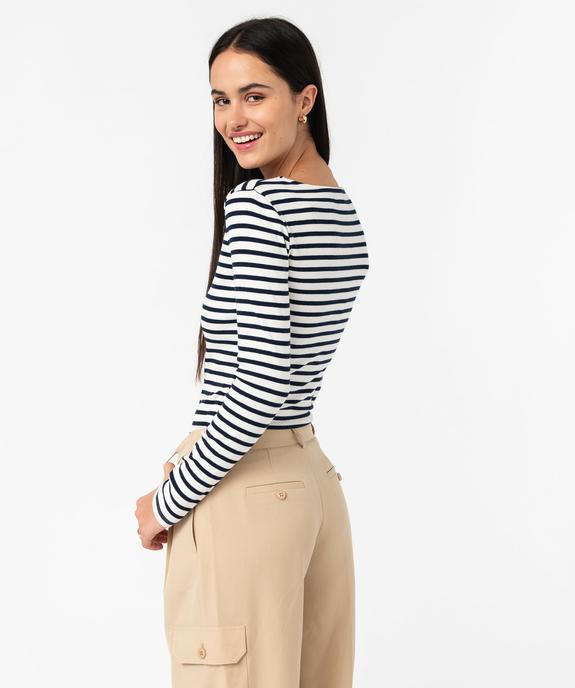 Tee-shirt manches longues col tunisien à rayures femme vue3 - GEMO 4G FEMME - GEMO