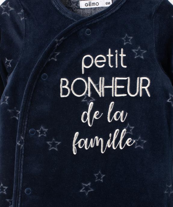Pyjama en velours ouverture devant avec message  bébé vue3 - GEMO 4G BEBE - GEMO