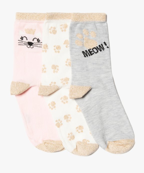 Chaussettes fille motif chat avec détails pailletés (lot de 3) vue1 - GEMO (ENFANT) - GEMO