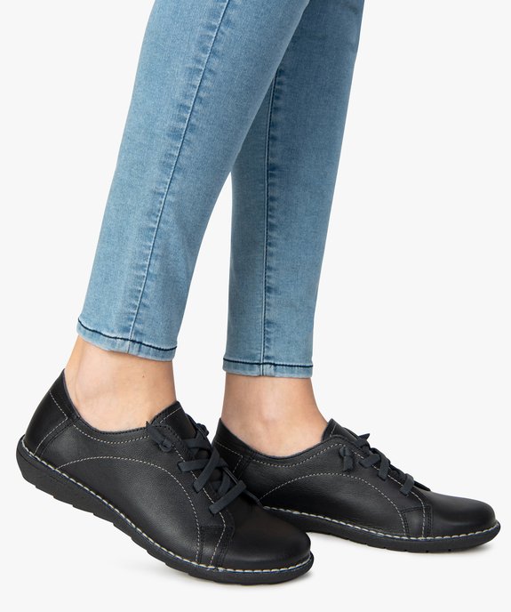 Derbies femme confort dessus cuir à lacets élastiques vue1 - GEMO (CONFORT) - GEMO