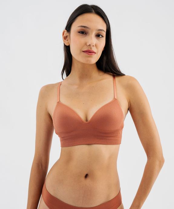 Brassière push-up en maille côtelée à fines bretelles vue2 - GEMO 4G FEMME - GEMO