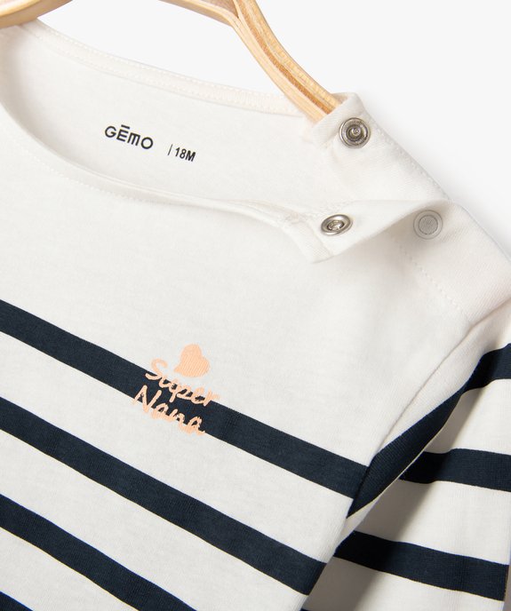 Tee-shirt à manches longues rayé bébé fille vue3 - GEMO(BEBE DEBT) - GEMO