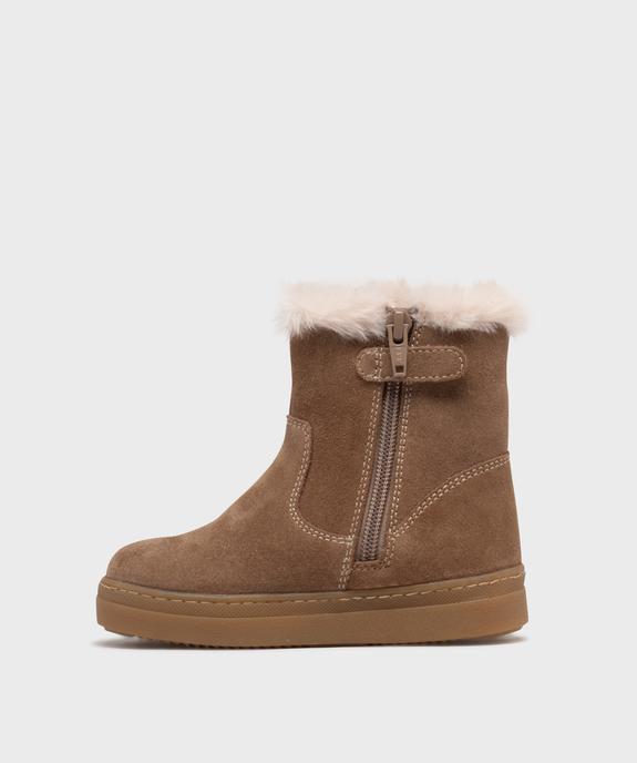 Bottines zippées en cuir suédé avec col fourré fille - Tanéo vue3 - TANEO - GEMO