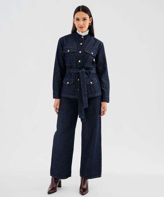Veste longue en toile denim avec ceinture femme vue4 - GEMO 4G FEMME - GEMO
