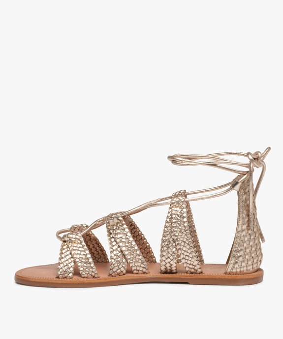 Sandales femme à talon plat laçage cheville en cuir - Tanéo vue3 - TANEO - GEMO