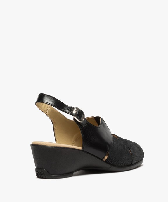 Sandales femme confort compensées dessus cuir uni vue4 - GEMO (CONFORT) - GEMO