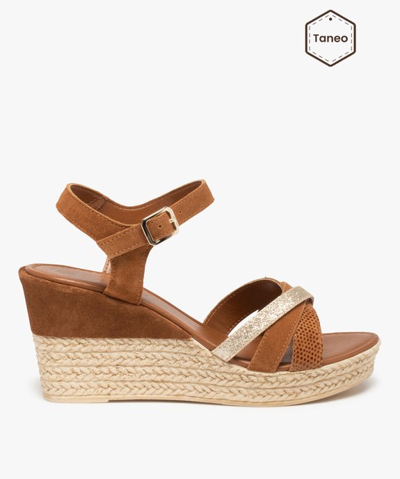 Sandales femme à talon compensé dessus cuir – Tanéo vue1 - TANEO - GEMO