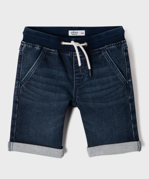 Bermuda en jean extensible délavé avec taille en bord-côte garçon vue1 - GEMO (ENFANT) - GEMO