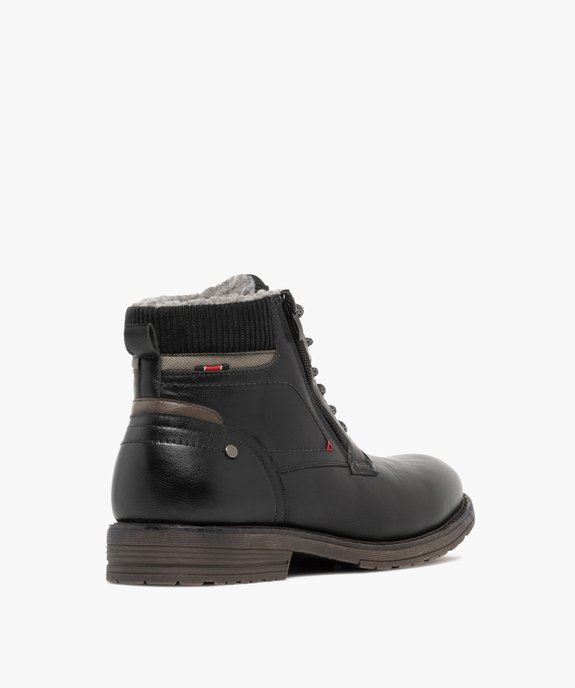 Boots homme fourrées à lacets et zip latéral avec col côtelé  vue5 - URBAN STEPS - GEMO