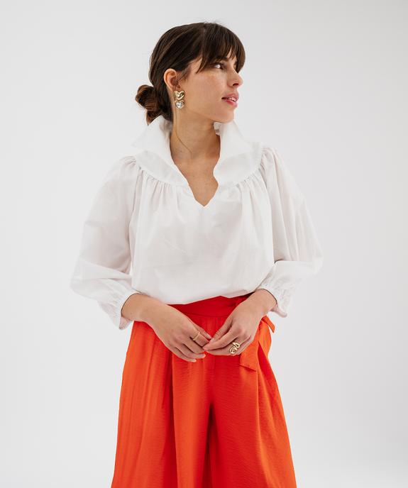 Blouse manches 3/4 en toile de coton unie femme vue6 - GEMO(FEMME PAP) - GEMO