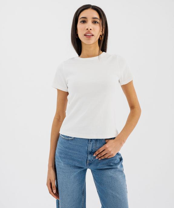 Tee-shirt manches courtes et col rond en maille côtelée femme vue1 - GEMO 4G FEMME - GEMO