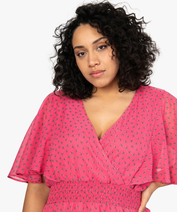 Robe femme grande taille en voile à taille smockée et motif fleuri vue2 - GEMO (G TAILLE) - GEMO