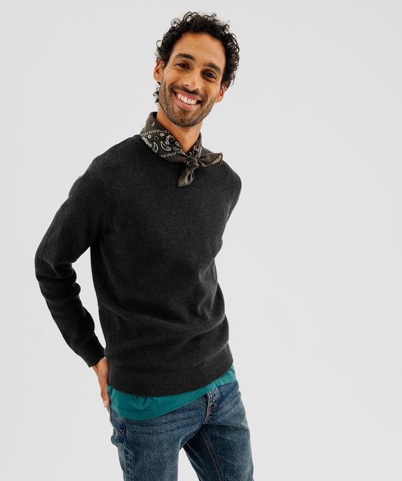 Pull col rond en coton uni homme vue6 - GEMO (HOMME) - GEMO