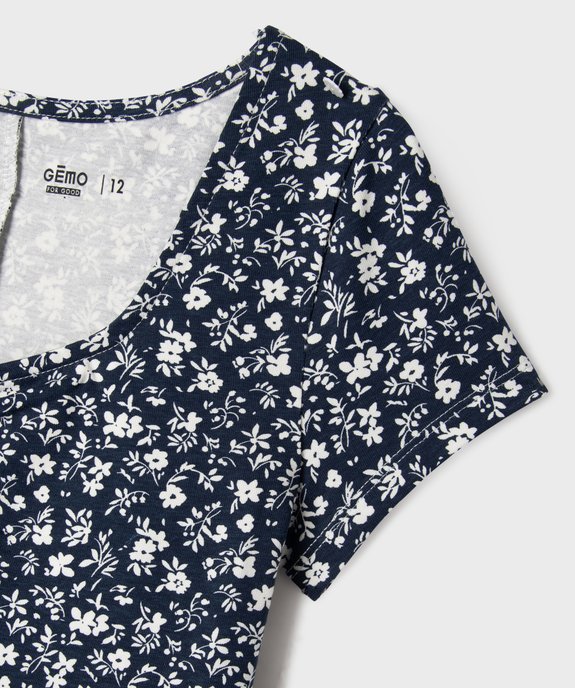 Robe manches courtes en maille fleurie à décolleté fantaisie fille vue2 - GEMO 4G FILLE - GEMO