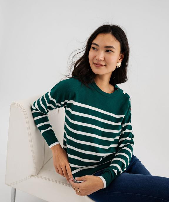 Pull fin à larges rayures avec boutons sur l’épaule femme vue5 - GEMO 4G FEMME - GEMO