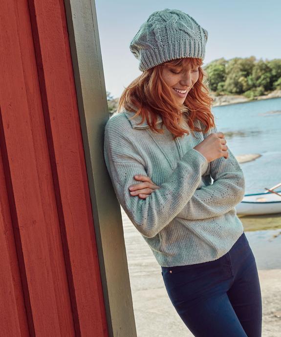 Pull femme avec col camionneur zippé vue5 - GEMO 4G FEMME - GEMO